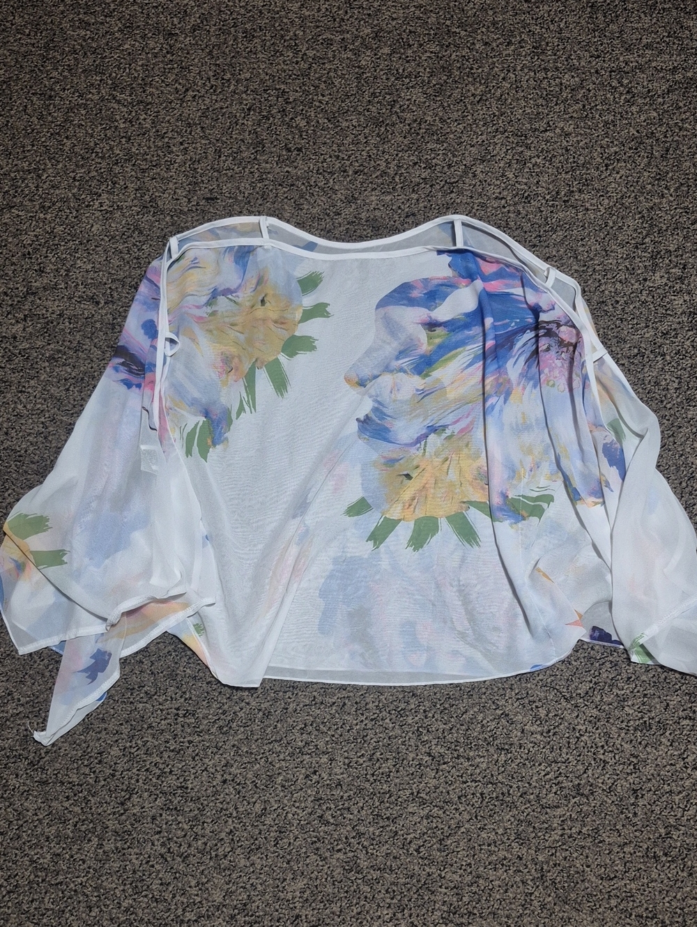 SHEIN White Sheer Floral Watercolor Kimono